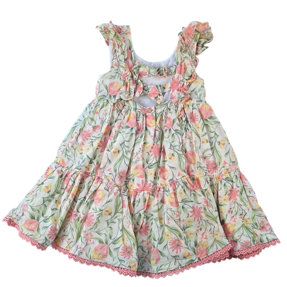 Joie Baby Girls 3T Floral Ruffle Dress with Lining & Crochet Hem - Picture 6 of 10